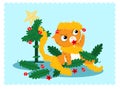 Ginger cat with christmas tree Royalty Free Stock Photo