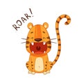 Cute angry little tiger roaring. Adorable baby animal character cartoon vector illustration Royalty Free Stock Photo