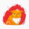 Cute angry red cat sitting with frowning face expression in fire. Isolated on white background. Adorable dissatisfied kitten Royalty Free Stock Photo