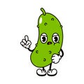 Cute angry sad cucumber character. Vector hand drawn traditional cartoon vintage, retro, kawaii character illustration