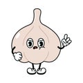 Cute angry sad garlic character. Vector hand drawn traditional cartoon vintage, retro, kawaii character illustration