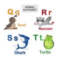 Cute animal alphabet from Letter Q to T Royalty Free Stock Photo