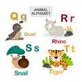 Cute animal alphabet from Letter Q to T Royalty Free Stock Photo