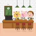 Cute animal barista in cafeteria. Character design. Vector illustration.