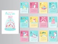 Cute animal calendar 2022 design,The year of the fairy tale monthly cards templates,Set of 12 month,Monthly kids,cool,Vector illus Royalty Free Stock Photo