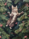 Cute animal cat pet green decor tree domestic beautiful holiday christmas winter kitten Royalty Free Stock Photo