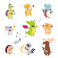 Cute Animal Characters Playing Musical Instruments Performing Concert Vector Set Royalty Free Stock Photo