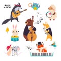 Cute Animal Characters Playing Musical Instruments Performing Concert Vector Set Royalty Free Stock Photo