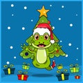 Cute Animal Christmas With Frog Character Design, Wearing Sock And Hat Christmas. Woodland Background. Perfect For Background,. Royalty Free Stock Photo