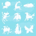 Cute animal clouds white silhouette set, kid sweet dreams vector Illustrations