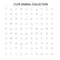 cute animal collection icons, signs, outline symbols, concept linear illustration line collection