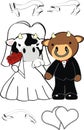 Cute cow and bull couple cartoon happy married set