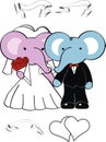 Cute elephant couple cartoon happy married set Royalty Free Stock Photo