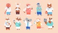 Cute animal doctors set. Funny medical characters. Hospital healthcare workers. Funny health care mascots in uniform