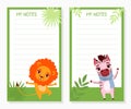 Cute Animal at Empty Lined Notepad Page Vector Template