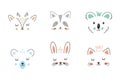 Cute Animal face. Cartoon animals collection, deer, raccoon, koala, bear, rabbit and cat. Vector illustration Royalty Free Stock Photo