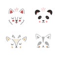 Cute Animal face. Cartoon animals collection, dog, panda, deer and raccoon. Vector illustration Royalty Free Stock Photo