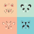 Cute Animal face. Cartoon animals collection, dog, panda, deer and raccoon. Vector illustration Royalty Free Stock Photo