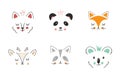 Cute Animal face. Cartoon animals collection, dog, panda, fox, deer, raccoon and koala. Vector illustration Royalty Free Stock Photo