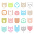 Cute animal face flat icon set, vector illustration Royalty Free Stock Photo