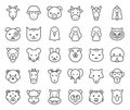Cute animal face included farm, forest and African animals, outline design