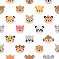 Cute pattern with different animal faces on white background Royalty Free Stock Photo