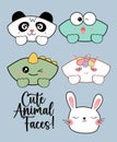 CUTE ANIMAL FACES panda bear, dinosaur, unicorn, frog, toad, rabbit