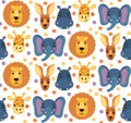 Cute animal faces seamless vector pattern Royalty Free Stock Photo