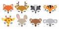 Cute Animal Faces Vector Illustration Set Royalty Free Stock Photo