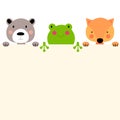 Cute animal frog, bear and fox with empty place for text. Vector Illustration