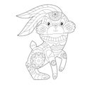 Cute animal hare. Doodle style, black and white background. Funny rabbit, coloring book pages. Hand drawn illustration in
