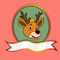 Cute Animal Head With Crown On Frame Label. Deer Head. Perfect For Cartoon, Logo, Icon and Character Design Royalty Free Stock Photo