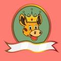 Cute Animal Head With Crown On Frame Label. Giraffe Head. Perfect For Cartoon, Logo, Icon and Character Design Royalty Free Stock Photo