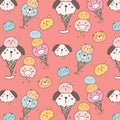 Cute Animal Ice Cream Pattern Background.
