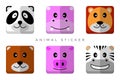 Cute Animal Icon Sticker. Panda, Hippopotamus, Lion, Bear, Pig, Zebra