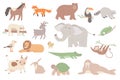 Cute animal isolated objects set. Collection of horse, fox, bear, toucan, raccoon, sloth, elephant, monkey and lion, rabbit,