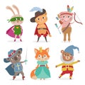 Cute animal kids in different costume. Cartoon vector illustration Royalty Free Stock Photo