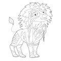 Cute animal lion. Doodle style, black and white background. Funny animal, coloring book pages. Hand drawn illustration in Royalty Free Stock Photo