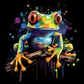 frog on a wood, color splash frog, ai generated