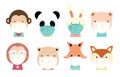 Cute animal object collection with giraffe,fox,panda,monkey,rabbit,sloth,bear wear mask.Vector illustration