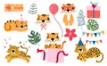 Cute animal object collection with leopard,tiger. illustration for icon,logo,sticker,printable