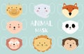 Cute animal object collection with lion,fox,elephant,panda, monkey, giraffe.Vector illustration for prevention the spread of