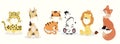 Cute animal object collection with lion,fox,zebra,tiger, leopard, giraffe wear mask.Vector illustration for prevention the spread