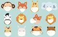 Cute animal object collection with lion,fox,zebra,tiger, monkey, giraffe wear mask.Vector illustration for prevention the spread