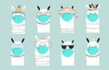 Cute animal object collection with llama wear mask.Vector illustration for prevention the spread of bacteria,coronviruses