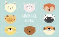 Cute animal object collection with tiger,fox,zebra,panda,bear, giraffe.Vector illustration for prevention the spread of bacteria,