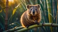 Adorable Rock Hyrax Sitting on Bamboo Branch in Golden Hour Light Royalty Free Stock Photo