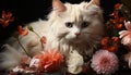 Cute animal pets, flower, domestic cat, kitten, young animal generated by AI