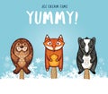 Cute animal popsicles illustration. Vector ice cream set Royalty Free Stock Photo