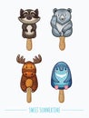 Cute animal popsicles illustration. Vector ice cream set Royalty Free Stock Photo